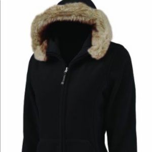 Faux fur trimmed fleece hoodie in NAVY